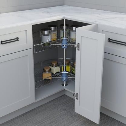 Dowell Base Cabinet Kidney Shape Dia.24 270° Lazy Susan, 2 Shelves, Kitchen Base Corner Cabinet Organizer (Chrome 4001 270 24) - size: Base Cabinet Kidney Shape Dia.24" 270°
