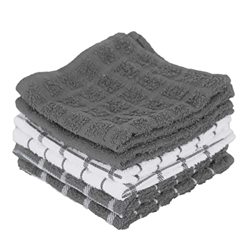 Ritz Terry Check Dish Cloth Set: Highly Absorbent & Super Soft - 100% Cotton, Durable Kitchen Cleaning Cloths for Wiping Tables and Counters, 6-Pack, Gray - color: Gray, size: 6-Pack - Dish Cloths
