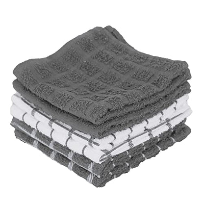 Ritz Premium 3-Pack Kitchen Towel & 6-Pack Dish Cloth Set - Highly Absorbent, Super Soft, Long-Lasting, 100% Cotton Terry Drying Cleaning Cloths, Gray - color: Gray, size: 9-Pack Bundle