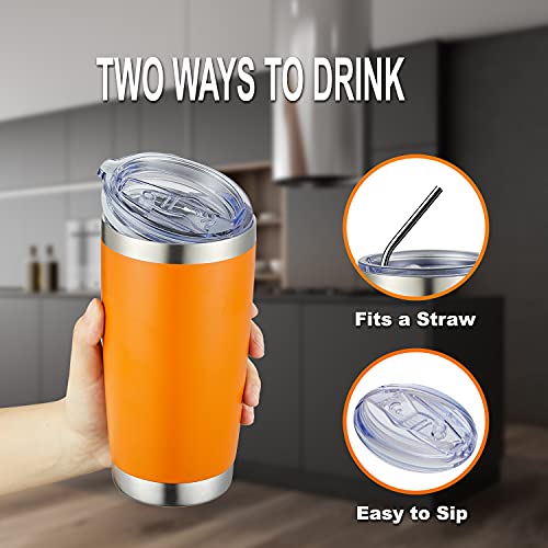 COMOOO 20oz Tumbler Bulk Double Wall Vacuum Insulated Travel Mug, Stainless Steel Tumbler with Lid and Straw Durable Powder Coated Insulated Coffee Cup for Cold & Hot Drinks (Orange, 4 pack - color: Orange