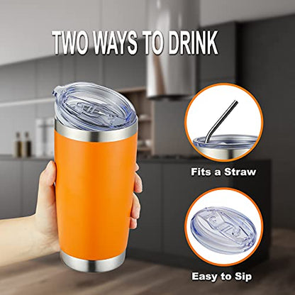 COMOOO 20oz Tumbler Bulk Double Wall Vacuum Insulated Travel Mug, Stainless Steel Tumbler with Lid and Straw Durable Powder Coated Insulated Coffee Cup for Cold & Hot Drinks (Orange, 4 pack - color: Orange