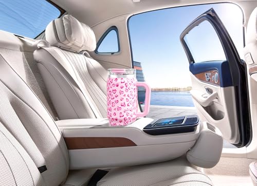 Meoky 32 oz Tumbler with Handle, Insulated Tumbler with Lid and Straw, Stainless Steel Travel Mug, Keeps Cold for 24 Hours, 100% Leak Proof, Fits in Car Cup Holder (Love) - color: Love, size: 32 Ounces