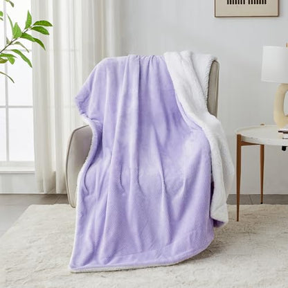 Waffle Sherpa Fleece Throw Blanket, Super Soft Fuzzy Warm, Lightweight Fluffy Reversible Plush Blanket for Bed Sofa Couch, 50 x 60 Inches Lilac - color: Lilac, size: 50x60 IN