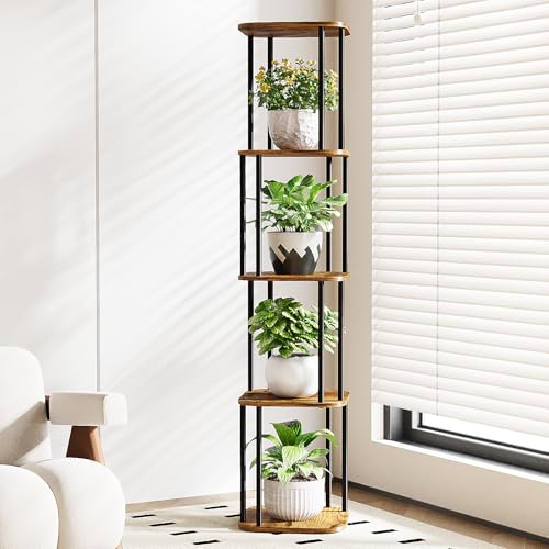 Bamworld Tall Plant Stand Indoor Corner Plant Shelf for Multiple Plants | 5 Tier Metal Flower Pot Stands for Patio Garden Balcony Living Room Bedroom