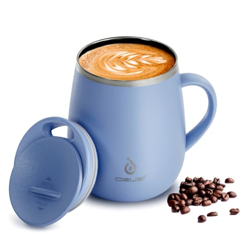 Ideus 16 oz Insulated Coffee Mug with Handle and Lid, Double Wall Stainless Steel Vacuum Thermal Coffee Mug, Travel Coffee Cup Thermal Cup for Home and Office (Ocean Blue 2.0, FUJI DAWN) - color: Ocean Blue 2.0