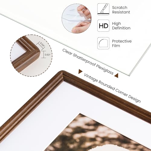 8.5x11 Natural Solid Oak Wood Picture Frame with 6x8 Mat, Premium Rustic Wooden Photo Frames with Plexiglass, Poster Photo Frame for Gallery Wall Hanging, Walnut, 3 Packs - color: Walnut, size: 8.5x11-3P