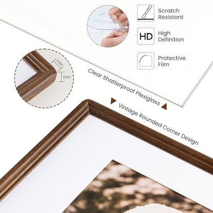 8.5x11 Natural Solid Oak Wood Picture Frame with 6x8 Mat, Premium Rustic Wooden Photo Frames with Plexiglass, Poster Photo Frame for Gallery Wall Hanging, Walnut, 3 Packs - color: Walnut, size: 8.5x11-3P