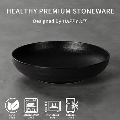 HAPPY KIT Stoneware 9'' Pasta Bowls 42oz Set of 4, Matte Black - color: MatteBlack