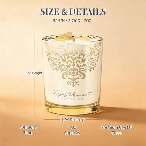 Luxury Candle Gift Set for Women, 3x7oz, Trimmer & Snuffer Lid | Soy candles: Scent Warm Sandalwood Rose, Bright Citrus Gardenia & Jasmine Rose Bloom, natural crystals, 120-hour burn