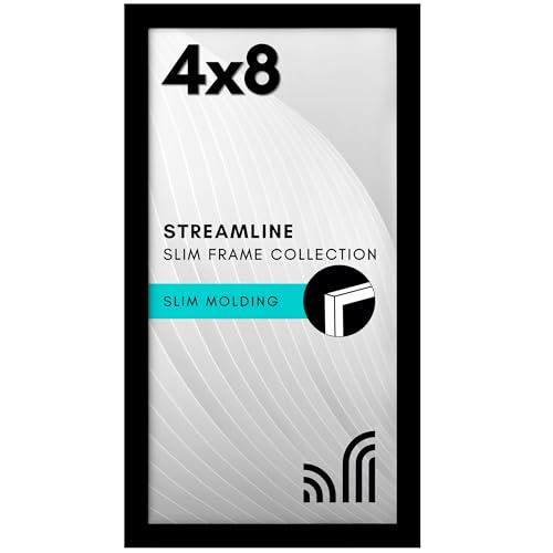 Americanflat 4x8 Picture Frame - Slim Molding - Black | Shatter-resistant glass, wall or tabletop display with included easel, triangle hangers included, secure turn-tab backing - color: Black, size: 4x8