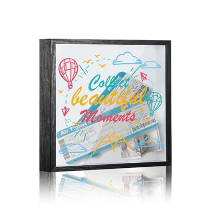 Travel Fund Box, 8×8 Collect Beautiful Moments Shadow Box Frame with Slot, Piggy Bank Money Saving Decoration for Graduation Baby Shower Wedding, Hot Air Balloon Memory Keepsake Gift -A07 - size: 8×8 hot air balloon