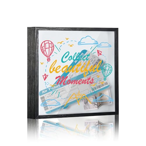 Travel Fund Box, 8×8 Collect Beautiful Moments Shadow Box Frame with Slot, Piggy Bank Money Saving Decoration for Graduation Baby Shower Wedding, Hot Air Balloon Memory Keepsake Gift -A07 - size: 8×8 hot air balloon