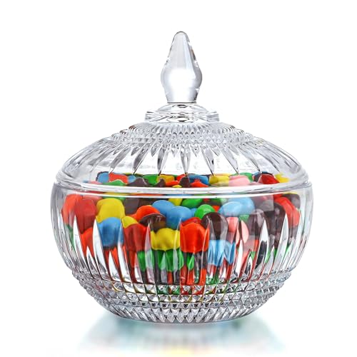 600ml/21oz Large Glass Candy Dish with Lid, Crystal Candy & Cookie Jar | Clear Covered Candy Bowl, Decorative Glass Jar for Wedding Buffet Party, Christmas, Home Decoration, Dishwasher Safe - color: 21oz