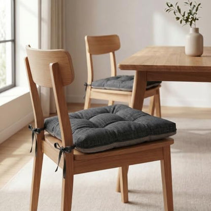 Chair Cushions for Dining Chairs Set of 4, 15.5" x 15.5" x 3.5" Kitchen Chair Cushions with Ties, Upgraded Silicone Non-Slip Bottom, Premium Shredded Memory Foam Chair Pads, Grey - color: Dark Grey