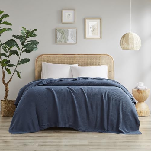 INK+IVY Bree Knit All Season Blanket for Summer, Full/Queen, Indigo | Ultra Soft, Acrylic, Breathable Fabric for Bed or Couch, Lightweight, OEKO-TEX Certified - color: Indigo, size: Full/Queen (90 in x 90 in)