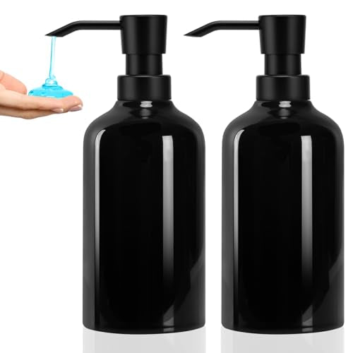 Ceramic Soap Dispenser Bathroom, 2 Pcs 16.9oz Hand Soap Dispenser for Kitchen, Hotel - color: Black-black, size: 2pcs