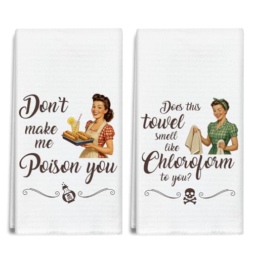 Funny Joked Themed Kitchen Towels and Dishcloths Set of 2, Retro Sassy Lady Decorative Hand Towel Drying Cloth for Bathroom Baking, Housewarming Gift for Hostess, Women, 16x24 Inches -03 - color: Joked Themed