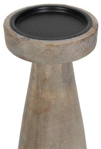 Set of 3 Pieces Wood Pillar Candle Holders, Mango Wooden Candlesticks Holders 12 Inch, 10 Inch, 8 Inch Height (Gray Wash) - color: Gray Wash