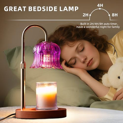 Candle Warmer Lamp with Timer: Dimmable Candle Warmer Lamps Height Adjustable Purple Flower Candle Lights - color: Purple