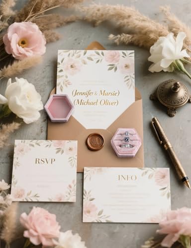 MFXIP Velvet 3 Slots Jewelry Ring Box Engagement Wedding Box Keepsake Box Bridal Photo Ring Triple Slots Hexagon - color: Light Pink
