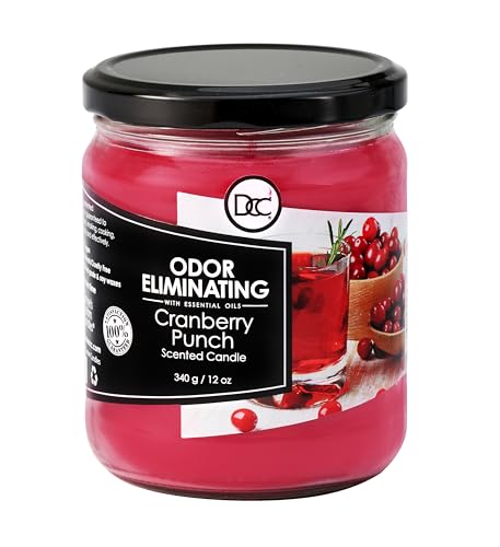 Cranberry Punch Odor Eliminating Highly Fragranced Candle - Eliminates 95% of Pet, Smoke, Food, and Other Smells Quickly - Up to 80 Hour Burn time - 12 Ounce Premium Soy Blend - color: Red