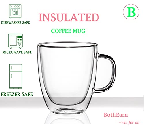19 oz Double Wall Glass Coffee Mug, Borosilicate Clear Tea Cup with Handle | Large Latte Cappuccino Espresso