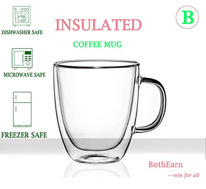 19 oz Double Wall Glass Coffee Mug, Borosilicate Clear Tea Cup with Handle | Large Latte Cappuccino Espresso