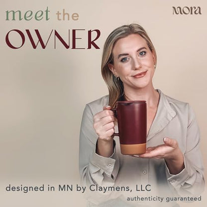 Mora Ceramics Large Tea Mug with Loose Leaf Infuser and Ceramic Lid, 18 oz, Portable, Microwave and Dishwasher Safe, Tall Coffee Cup - Rustic Matte Ceramic Glaze, Modern Herbal Tea Strainer, Merlot - color: Merlot