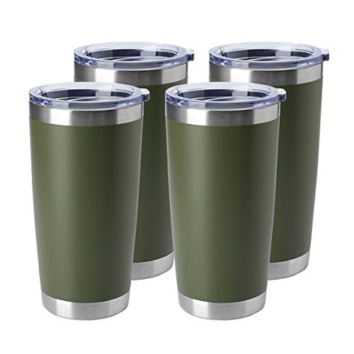 HASLE OUTFITTERS 20oz Stainless Steel Tumblers Bulk, Insulated Travel Cup with Lid, Double Wall Vacuum Coffee Mug for Cold & Hot Drinks 4 Pack, Army Green - color: Army Green-A, size: 4 Count (Pack of 1)