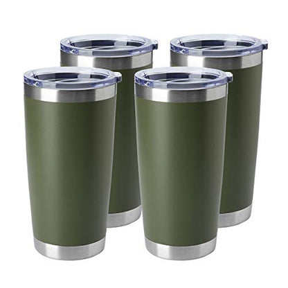 HASLE OUTFITTERS 20oz Stainless Steel Tumblers Bulk, Insulated Travel Cup with Lid, Double Wall Vacuum Coffee Mug for Cold & Hot Drinks 4 Pack, Army Green - color: Army Green-A, size: 4 Count (Pack of 1)
