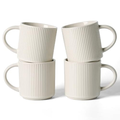 famiware Coffee Mug Set of 4, Star 12 oz Ceramic Mugs Cups Set with Handle | Stoneware Stackable Catering Cup for Coffee, Tea, Cappuccino, Latte, Microwave & Dishwasher Safe, Oat - color: Star-Oat, size: 4 Count (Pack of 1)