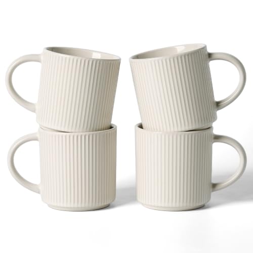 famiware Coffee Mug Set of 4, Star 12 oz Ceramic Mugs Cups Set with Handle | Stoneware Stackable Catering Cup for Coffee, Tea, Cappuccino, Latte, Microwave & Dishwasher Safe, Oat - color: Star-Oat, size: 4 Count (Pack of 1)