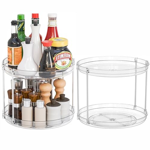 2 Pack 2 Tier Lazy Susan Spice Rack for Cabinet,Countertop and Pantry,9.5"W Small Rotating Turntable Organizer for Condiment,Pill Bottle,Vitamin,Medicine Cabinet Organizers and Kitchen Spice Organizer - size: 9.5"W-2Tier-2 Pack