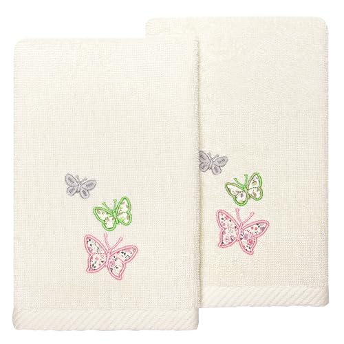 Frolic 2-Piece Fingertip Towel Set, Elegant Butterfly Embroidery, Luxurious Turkish Cotton, Absorbent & Decorative, 2 Fingertip Towels, Beige - color: Beige, size: 2 Pcs Fingertip Towel
