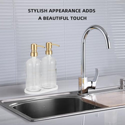 Glass Soap Dispenser - Dish Hand Soap Dispenser Set for Kitchen, Bathroom Soap Lotion Dispenser with 304 Rust Proof Pump, Tray, Clear Bottle/Gold Pump - color: Clear Bottle/Gold Pump + Tray + Funnel