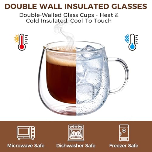Double Wall Glass Coffee Mugs 10 Oz with Handle - Set of 1 | Insulated Clear Espresso Coffee Mug with Handle, Double Walled Coffee Cups for Cappuccino, Latte, Tea, Hot Drinks - color: 1 Pack