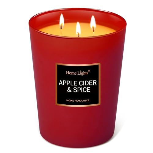 HomeLights Highly Scented Candles, Big 33.3 oz for Home, Natural Soy Aromatherapy Candles, Smokeless Long Lasting 130h with 3 Cotton Wicks, Candles Gifts for Women & Men - Apple Cider & Spice - color: Apple Cider & Spice