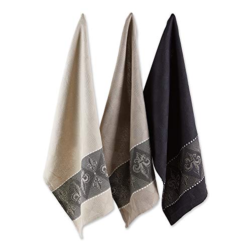 DII Cotton French Jacquard Dish Towels, Set of 3, Decorative Tea Towels for Everyday Kitchen Cooking and Baking-French Macaroons - color: Fleur De Lis, size: Dish Towel Set