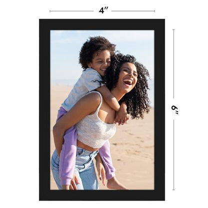 Americanflat 4x6 Picture Frame - Slim Molding - Black | Shatter-resistant glass, wall or tabletop display with included easel, triangle hangers included, secure turn-tab backing - color: Black, size: 4x6