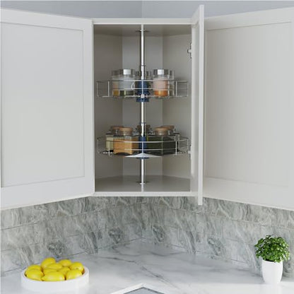 Dowell 18" Round Lazy Susan, 2 Shelves, Kitchen Wall Corner Cabinet Organizer (Chrome 4001 360D) - size: Wall Cabinet Round Shape Dia.18" Full Circle