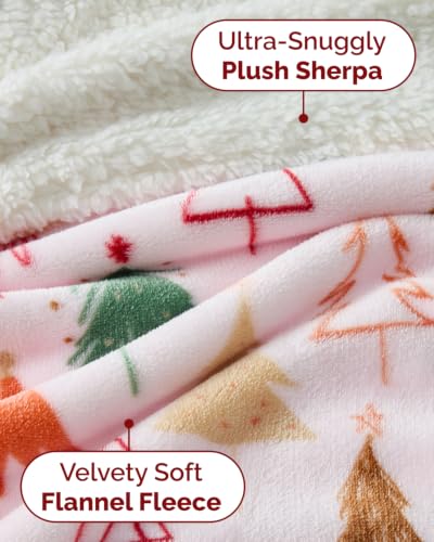 Christmas Sherpa Blanket Throw Size, Reversible Blanket - Pink Trees, 50x60 | Super Soft Double Sided Throw for Bed, Sofa, Couch, Reversible Sherpa Fleece Blanket, Thick, Warm, Plush, Xmas Winter Bedding - color: 02- Pink Trees