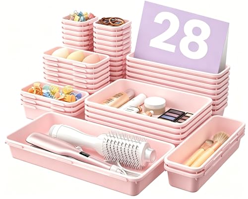 【Military Grade】A-LuGei Drawer Organizer,【𝟱𝗦𝗶𝘇𝗲】Makeup organizer,【Holds 177 Items】Bathroom Organizers and Storage,Organization and Storage,Desk Drawer Organizer for Vanity【Pink】 - color: Pink