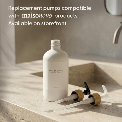 MaisoNovo Glass Soap Dispenser Bathroom Set of 2-16.9 oz Bathroom Soap Dispenser Set - White Glass Bottles x 2 with White Bamboo Pumps & Tray - color: White Bottles/ White Bamboo Pumps