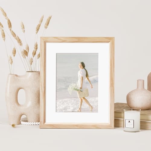 8x10 Picture Frame Natural Solid Oak Photo Frames with 5x7 Removable Mat Wall Hanging Large Handcrafted Frame with HD Plexiglass Wall and Tabletop Display Large Poster Frame - color: Oak, size: 8X10,1P