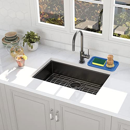 Silicone Sponge Holder-Large Thick Durable 10" Sink Organizer Tray-Kitchen | Thick Durable Sponge Caddy, Large Sink Tray, Dish Soap & Scouring Pad Holder, Countertop Drip Tray, Easy Clean, Rust-Proof - color: E-bu, size: 10x5.1inch