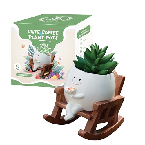Smiley Face Planter Pot, Cute Coffee Plant Pots for Indoor Outdoor | Unique Rocking Chair Plant Pot for Succulents Plants Live with Drainage Hole,Gift IdeaI for Mother and Christmas（Small） - size: Small
