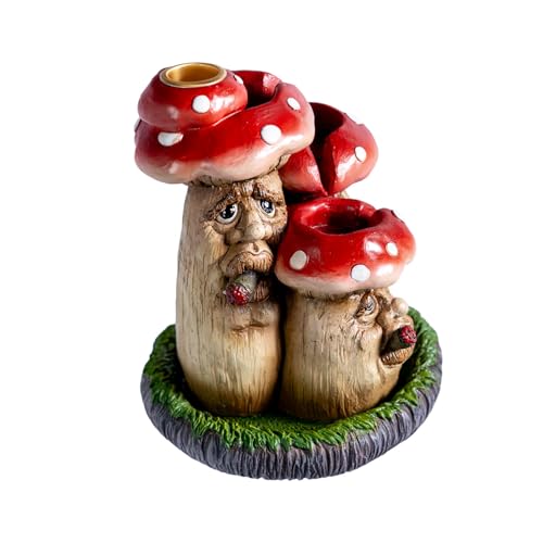 Pacific Giftware Whimsical Toadstool Mushroom Backflow Incense Burner with Faces, Red and White Polka Dot Design, Garden Gnome Style, Decorative Home Accent, Resin Decor 6.1" H