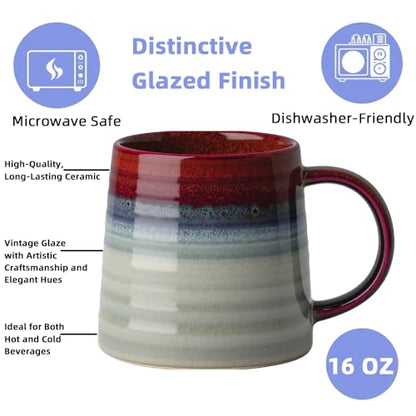 Ceramic Coffee Mugs, 16oz Large Pottery Tea Cup Mug with Handle, Wide Bottom, Transmutation Glaze Craft, Dishwasher & Microwave Safe for Home and Office (Black Red) - color: Black Red