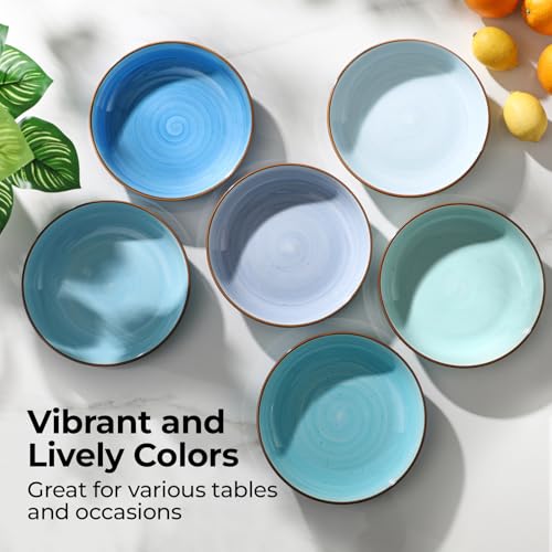 Y YHY 8.5'' Pasta Bowls Set of 6, 30 oz Ceramic Shallow Salad Bowls, Large Serving Soup Bowls Pasta Plates, Microwave & Dishwasher Safe Dinnerware Valentine's Day Gift, Gradient Blue - color: Gradient Blue, size: 30 oz