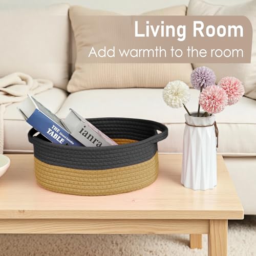 JMvicyroam Small Woven Basket, Empty Gift Basket, Black&Jute/1 Pack | Small Gift Basket, Cotton Rope, 12 x 8 x 81 in, Handles, Includes Ribbon and Bag, Birthday Gift Basket - color: Black&Jute, size: 1 Pack